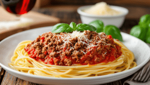 discover a simple and delicious recipe for spaghetti bolognese, featuring a rich tomato and ground beef sauce that's perfect for any weeknight dinner. enjoy a hearty meal that's easy to prepare and sure to please the whole family.