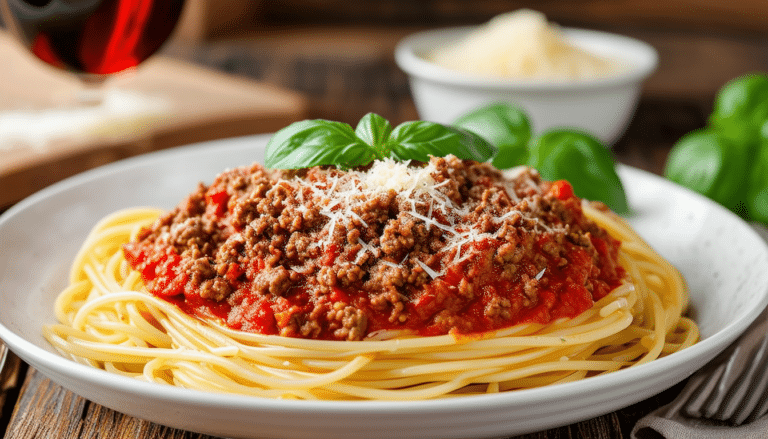 discover a simple and delicious recipe for spaghetti bolognese, featuring a rich tomato and ground beef sauce that's perfect for any weeknight dinner. enjoy a hearty meal that's easy to prepare and sure to please the whole family.