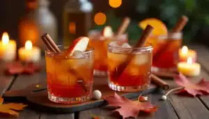 Autumn cocktails with apples, cinnamon, and candles.