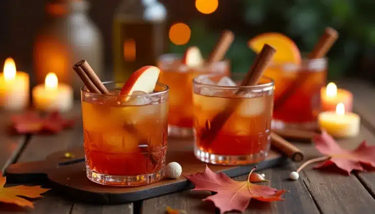 Autumn cocktails with apples, cinnamon, and candles.