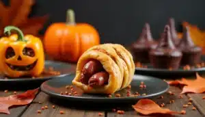 Halloween snacks with pumpkins and spooky treats