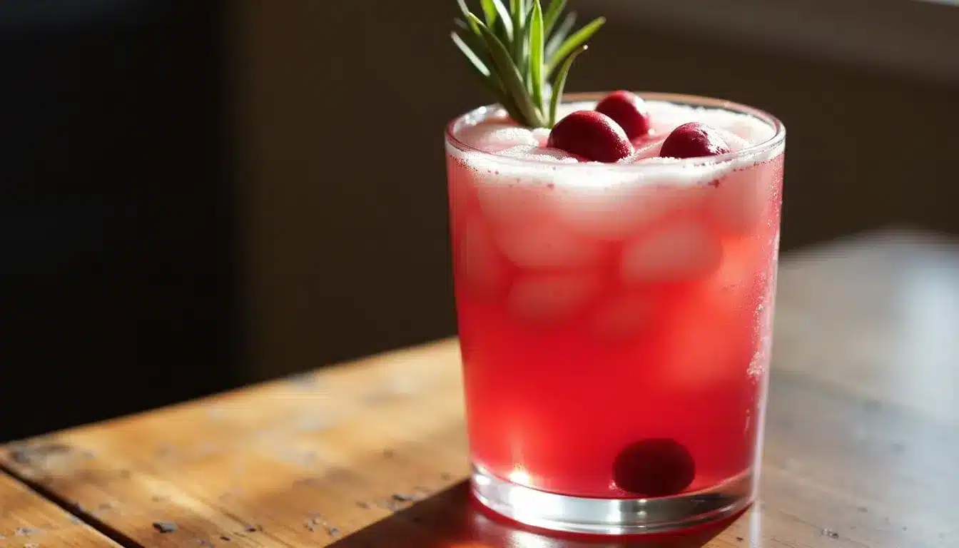 Refreshing cranberry cocktail with rosemary garnish