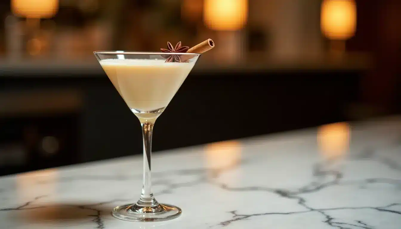 Cocktail with star anise and cinnamon garnish