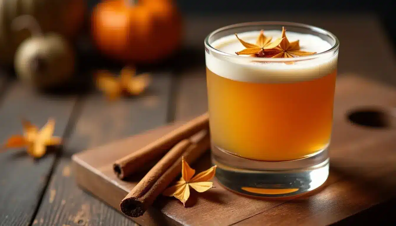 Pumpkin spice cocktail with cinnamon and star anise.