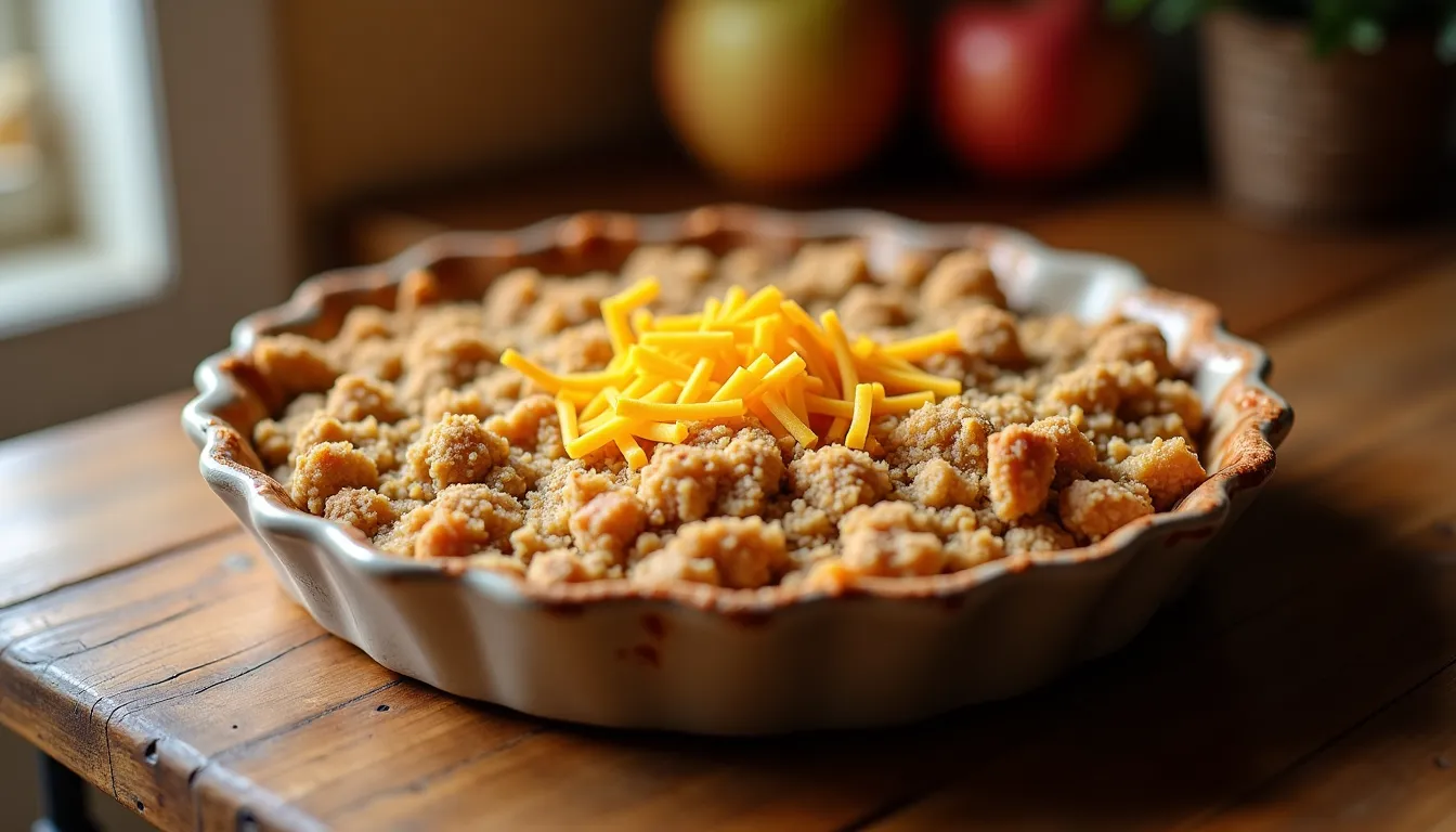 Apple crumble pie with cheddar topping