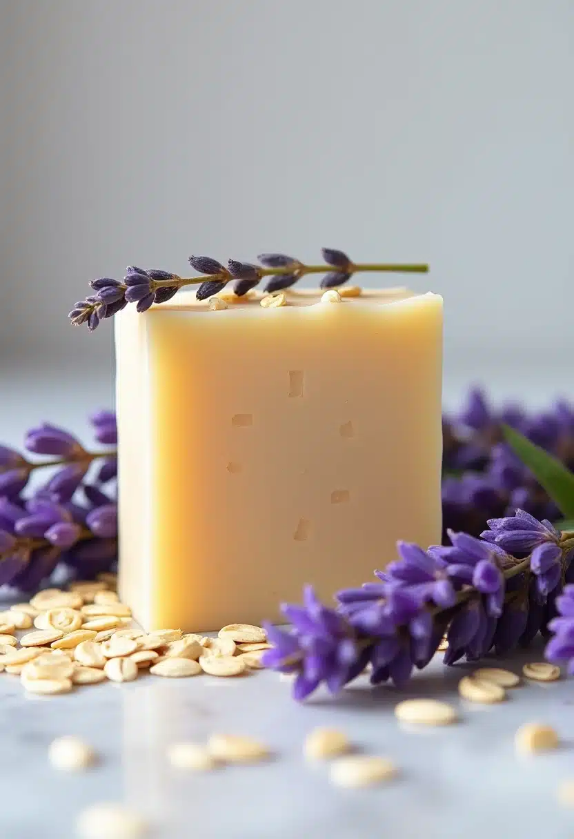 Handmade soap with lavender and oats