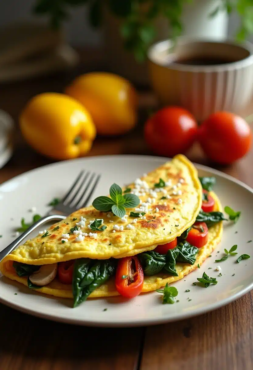 Spinach and tomato omelette on a plate