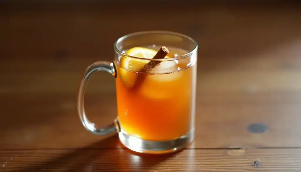 Glass mug of cinnamon-spiced apple cider