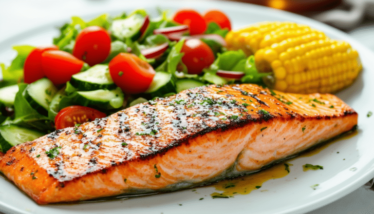discover a delicious and healthy air fryer recipe featuring grilled salmon paired with a fresh salad and charred corn. perfect for a quick and nutritious meal, this recipe combines vibrant flavors and easy cooking techniques for a delightful dining experience.