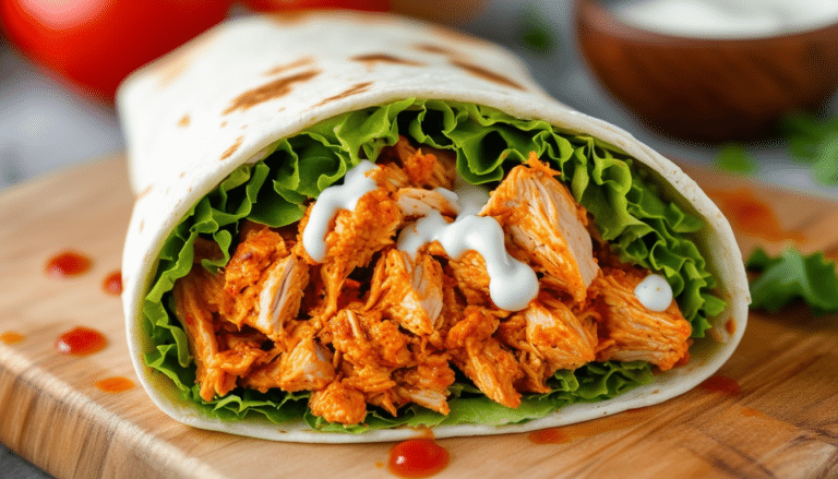 discover a simple and delicious recipe for a buffalo chicken wrap featuring spicy buffalo chicken, fresh lettuce, and creamy ranch dressing. perfect for a quick lunch or satisfying dinner!