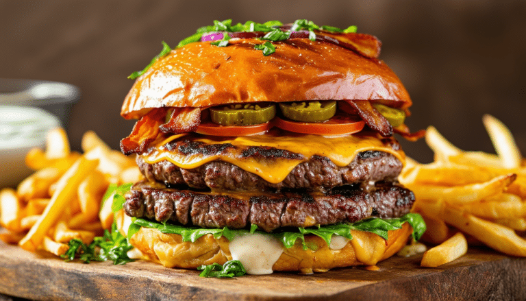 discover the ultimate air fryer recipe for a mouthwatering steak sandwich topped with a towering cheeseburger. experience unmatched flavor in every bite and impress your taste buds with this delectable fusion of savory ingredients, perfect for any meal.