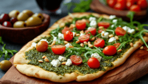 discover the ultimate air fryer recipe for pesto and goat cheese flatbread, the perfect dish to elevate your next tapas night. quick, delicious, and easy to make, this flatbread combines creamy goat cheese with vibrant pesto, offering a delightful taste that will impress your guests.