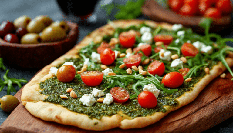 discover the ultimate air fryer recipe for pesto and goat cheese flatbread, the perfect dish to elevate your next tapas night. quick, delicious, and easy to make, this flatbread combines creamy goat cheese with vibrant pesto, offering a delightful taste that will impress your guests.