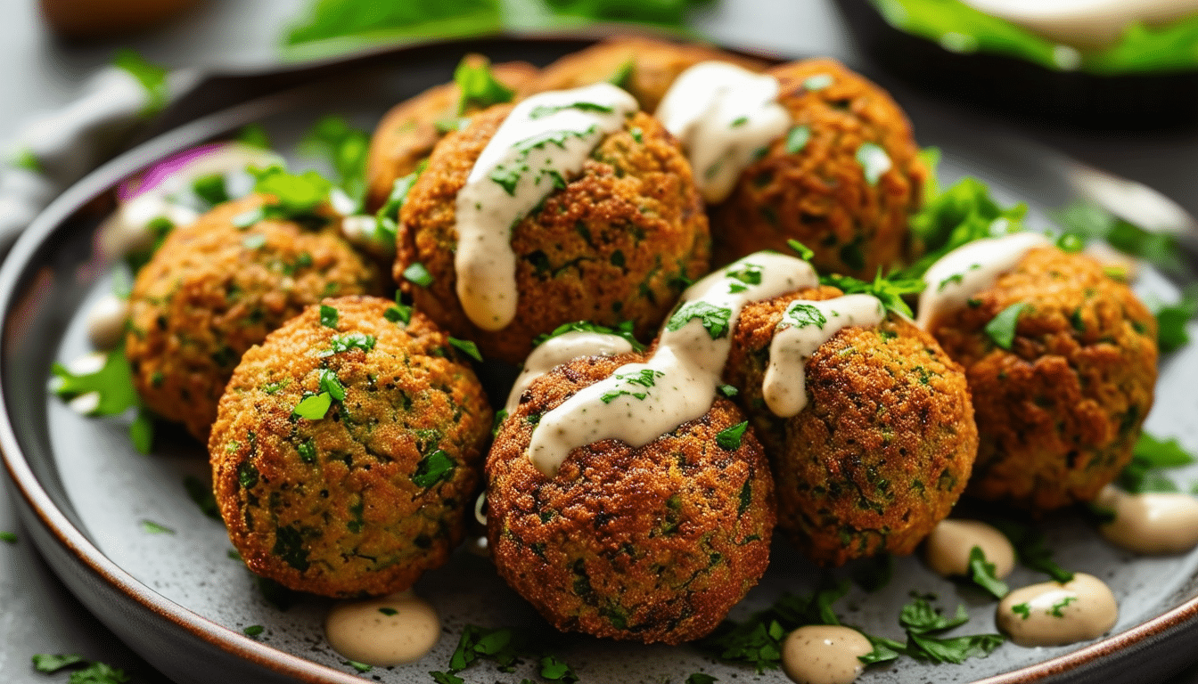 discover the perfect crispy air fryer falafel recipe, paired with a delicious homemade tahini sauce. enjoy a healthy, flavorful meal that's easy to prepare and perfect for any occasion!