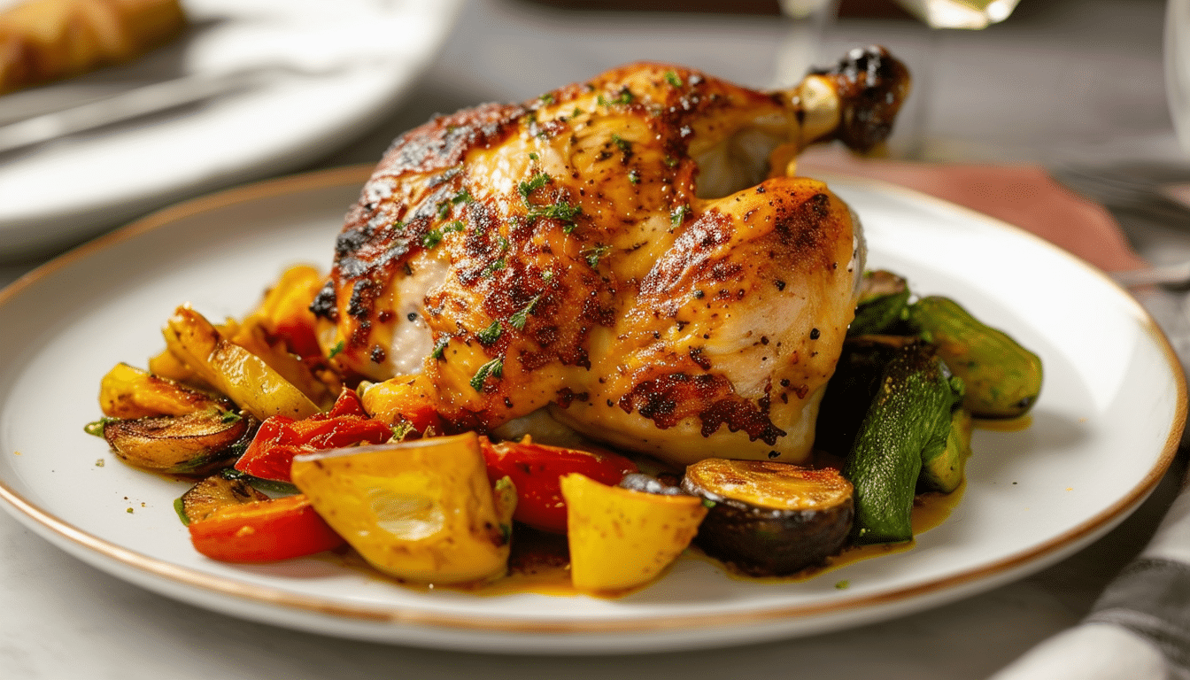 discover the perfect blend of flavor and simplicity with our easy and delicious mustard half-chicken recipe, paired with roasted vegetables, all made effortlessly in your air fryer. a delightful meal that's quick to prepare and sure to impress!