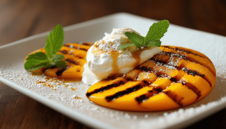 indulge in the exotic flavors of grilled mango with rum and ricotta, an exquisite dessert made effortlessly in your air fryer. discover how this delightful combination elevates your sweet cravings with its smoky mango sweetness and creamy ricotta richness.
