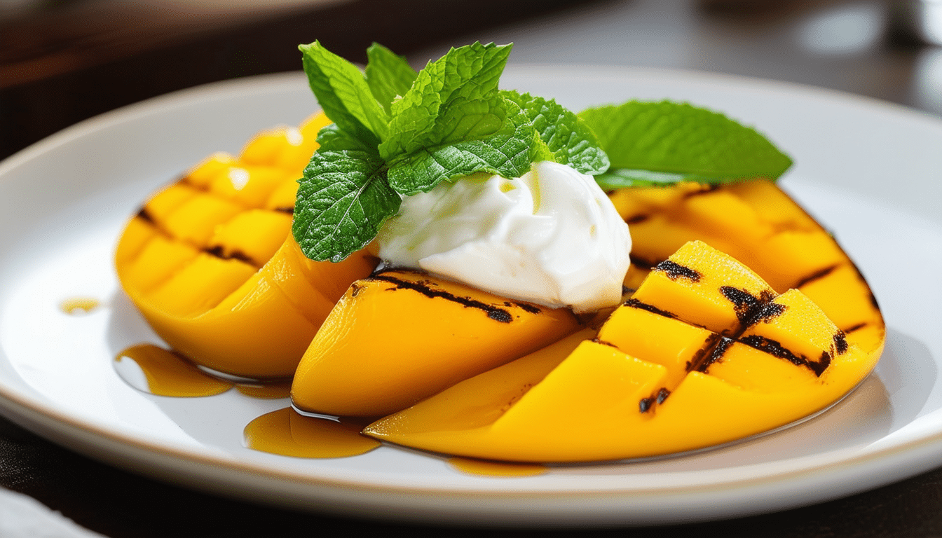 indulge in the deliciously unique flavors of grilled mango with rum and ricotta, a delightful air fryer dessert that perfectly combines tropical sweetness with creamy texture. discover this exquisite and exotic treat that's sure to impress your taste buds and elevate your dessert game!