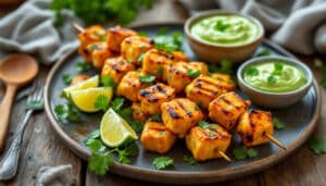 discover the ultimate quick and easy air fryer chicken curry skewers paired with a refreshing mint dip. perfect for a simple weeknight dinner or a fun gathering, this flavorful recipe combines tender chicken, aromatic spices, and a zesty dip that will tantalize your taste buds. enjoy a mouthwatering meal in no time!