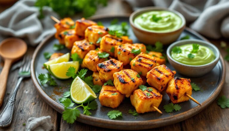 discover the ultimate quick and easy air fryer chicken curry skewers paired with a refreshing mint dip. perfect for a simple weeknight dinner or a fun gathering, this flavorful recipe combines tender chicken, aromatic spices, and a zesty dip that will tantalize your taste buds. enjoy a mouthwatering meal in no time!