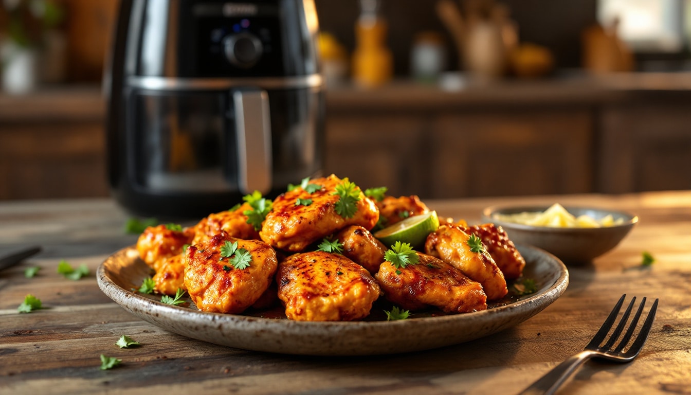 discover a delightful twist on a classic dish with our air fryer tandoori chicken recipe. enjoy tender, juicy chicken marinated in aromatic spices and cooked to perfection in your air fryer, offering a healthier yet mouthwatering option for your next meal.