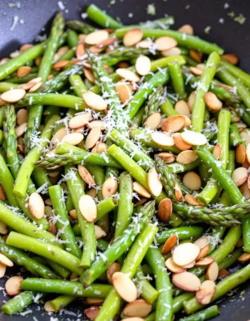 Sautéed asparagus with almonds and Parmesan cheese