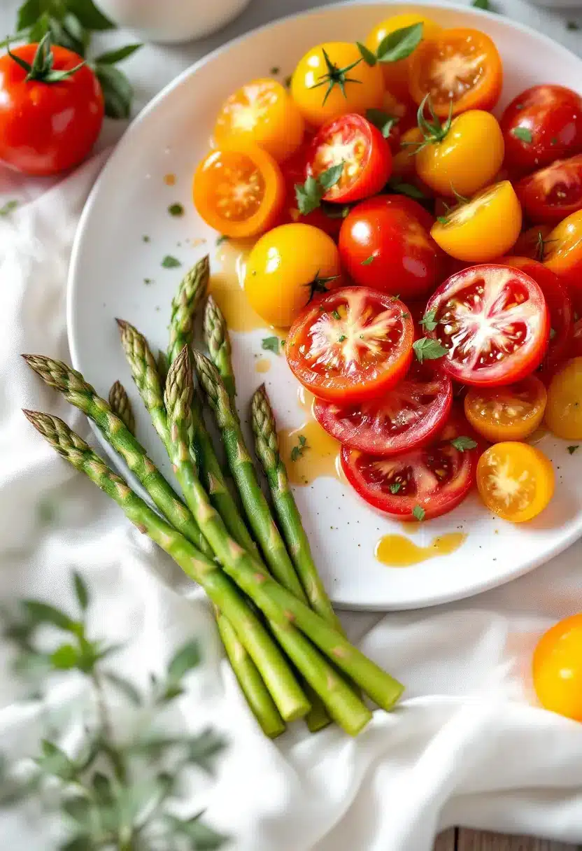 Fresh salad with cherry tomatoes and asparagus