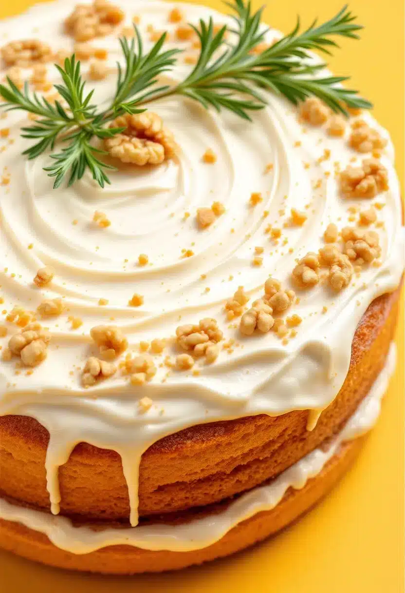 Carrot cake with walnuts and cream cheese frosting.
