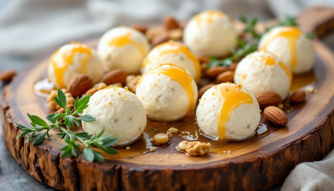 indulge in the perfect easter appetizer with our crunchy goat cheese balls, topped with honey and nuts. these delightful bites combine rich flavors and satisfying textures, making them an irresistible treat for your holiday celebrations.