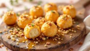 indulge in these crunchy goat cheese balls, perfectly paired with honey and nuts. ideal for easter gatherings, this delightful appetizer combines rich flavors and delightful textures to elevate your festive celebrations.