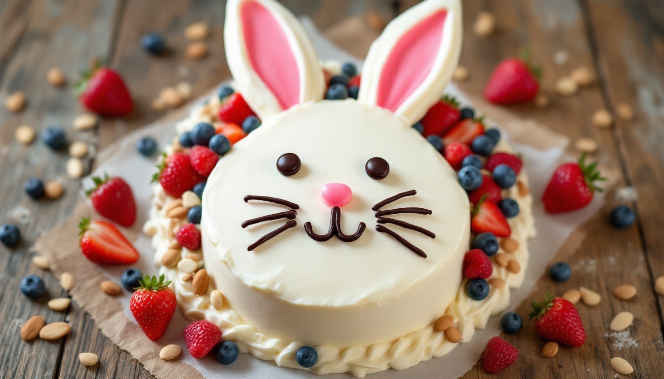 celebrate the joy of spring with our easter bunny cake! this delightful dessert features a whimsical bunny design, perfect for easter gatherings and sweet treats for the whole family. indulge in a slice of seasonal happiness that adds a festive touch to your celebrations.