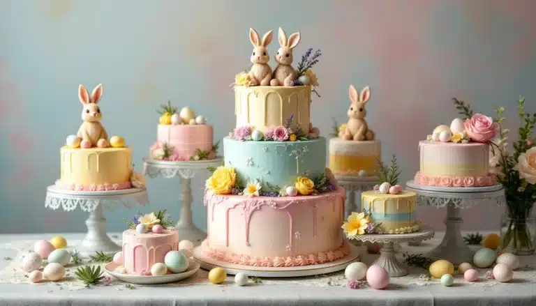 Easter-themed cakes with bunny decorations