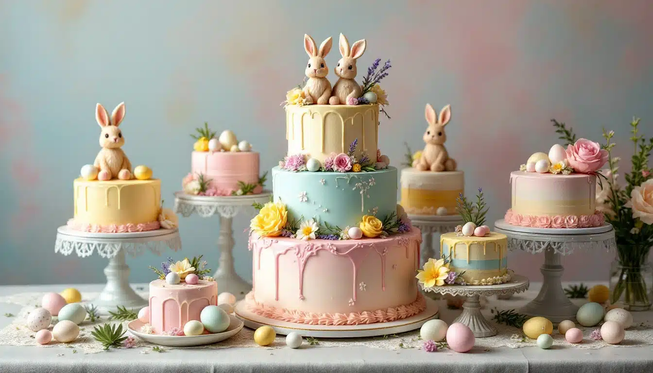 Easter-themed cakes with bunny decorations