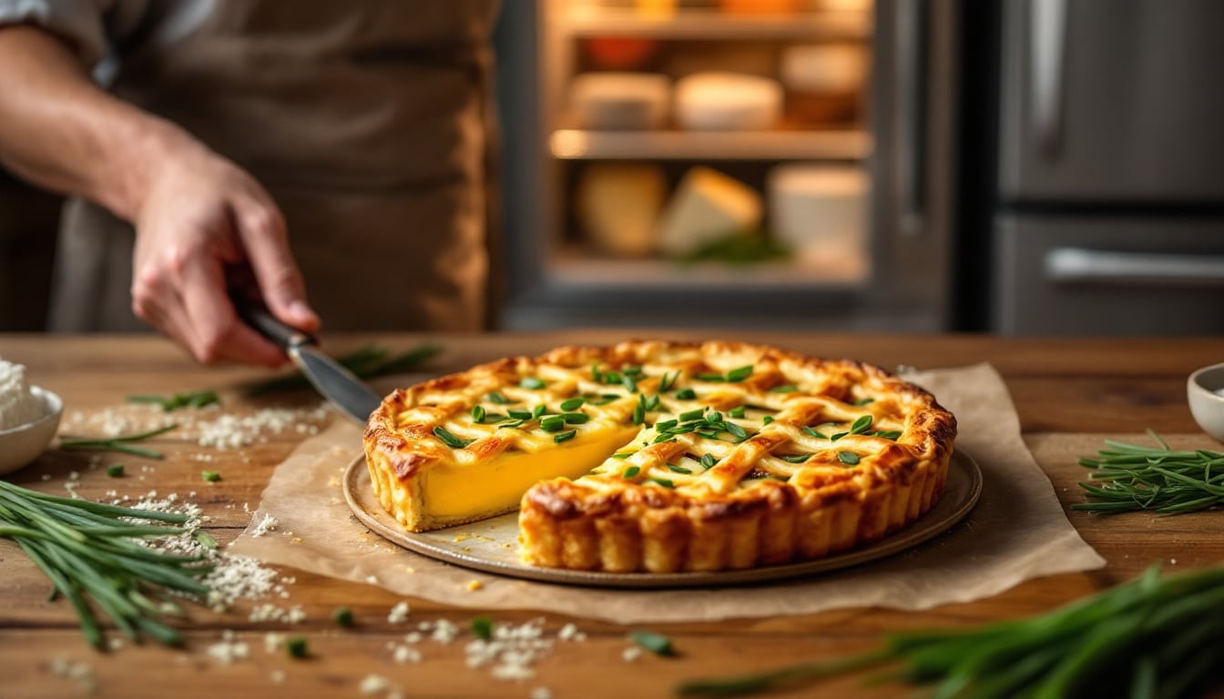 indulge in the exquisite taste of our easter cheese and chive tart. this savory delight combines rich cheese with the fresh flavor of chives, making it the perfect centerpiece for your holiday brunch or dinner. easy to prepare and utterly delicious, this tart is sure to impress your guests this easter!