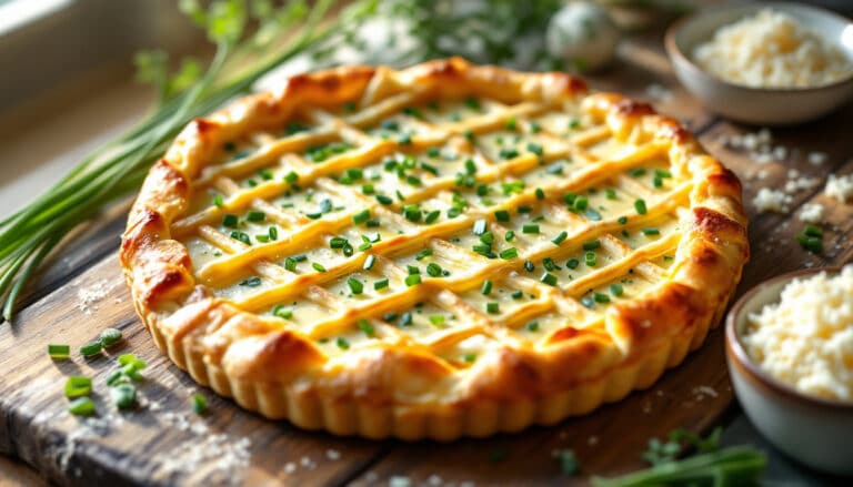indulge in the flavors of spring with our easter cheese and chive tart. this savory delight combines creamy cheese and fresh chives in a flaky pastry, perfect for celebrating the season with family and friends. easy to make and utterly delicious, it's an ideal dish for your holiday table.