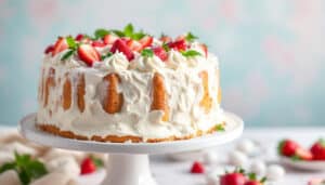 indulge in the festive flavors of easter with our strawberry angel food cake! this light and airy dessert, topped with fresh strawberries and whipped cream, is the perfect sweet treat to celebrate the season. delight your taste buds with this heavenly cake that promises to be a memorable centerpiece for your holiday gatherings.