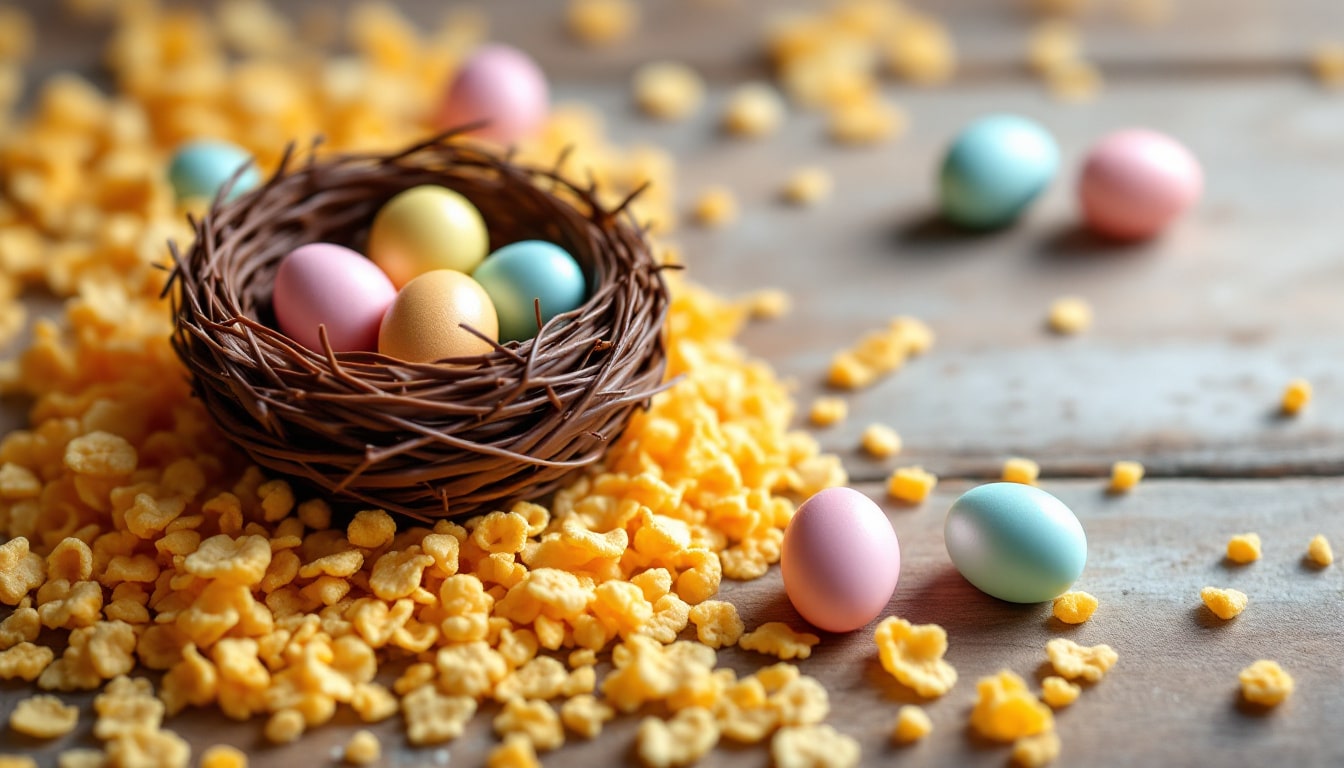 indulge in a delightful easter treat with our easter nest delight featuring a unique sandy rose twist. this mouthwatering dessert combines classic flavors with a floral hint, making it the perfect centerpiece for your spring celebrations. savor the sweetness and embrace the season!