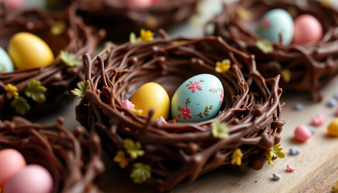 indulge in the festive flavors of our easter nest delight, a whimsical dessert featuring a delightful twist of sandy rose. perfectly crafted for spring celebrations, this treat combines vibrant colors and delectable tastes to make your holiday gathering unforgettable.