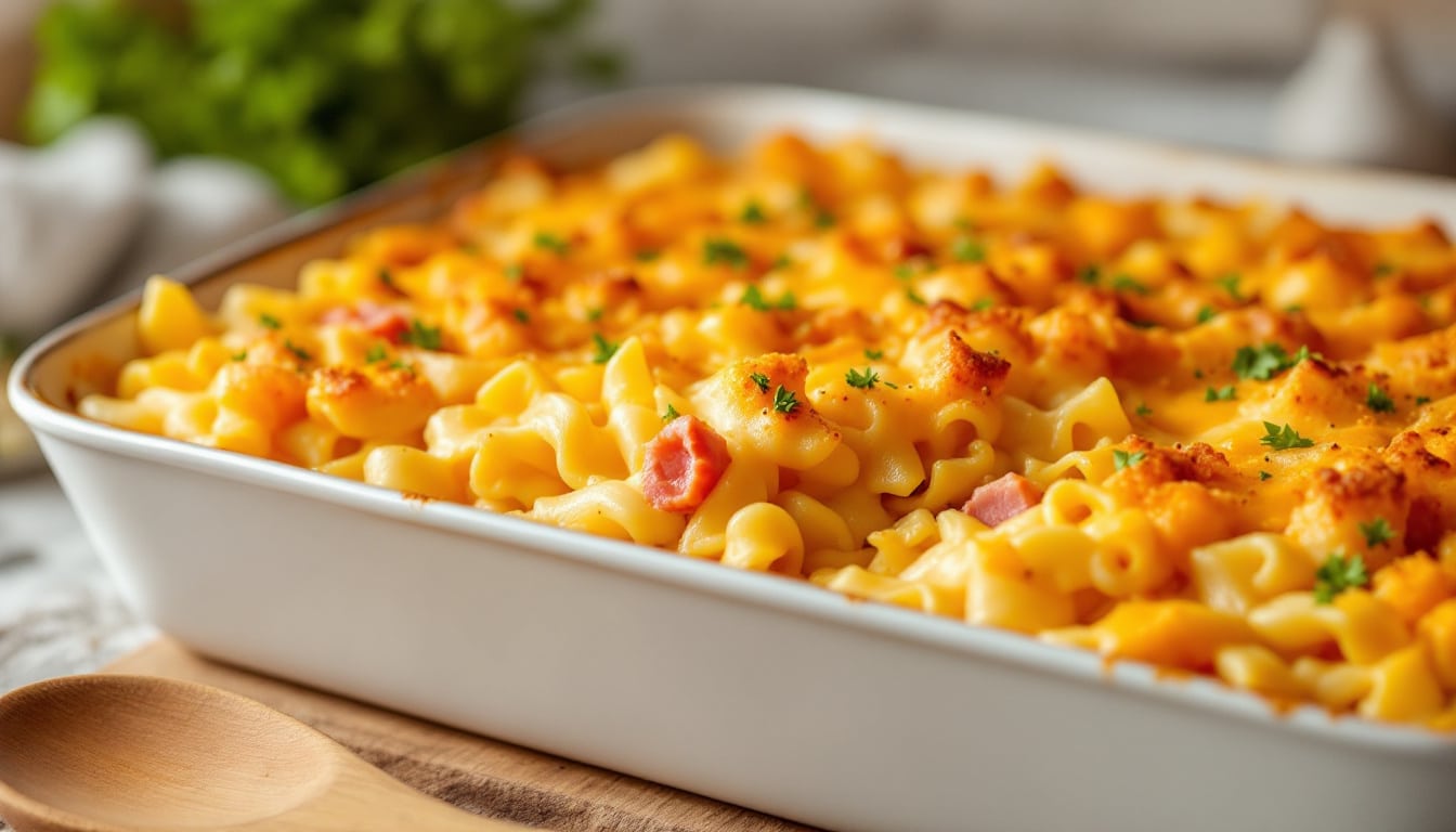 discover the deliciousness of ham and cheese noodle casserole made in the air fryer! this easy recipe combines tender noodles, savory ham, and gooey cheese for a quick and satisfying meal that's perfect for any night of the week. enjoy a comforting dish with less mess and faster cooking!