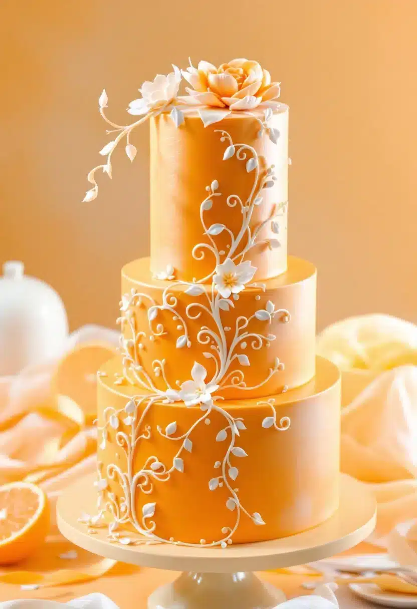 Elegant orange cake with floral decorations