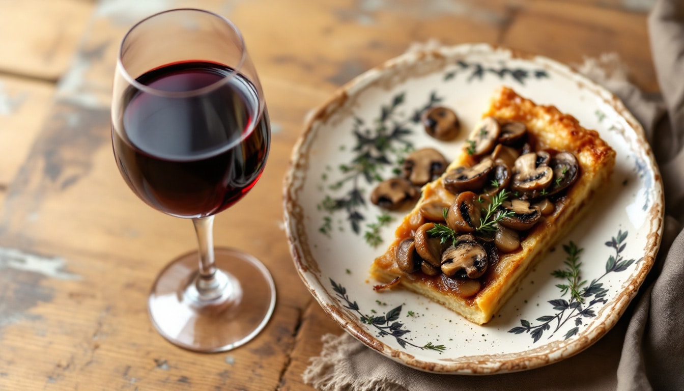 indulge in a delightful rustic tart featuring sweet caramelized onions and a medley of wild mushrooms. perfectly flaky and savory, this dish offers a taste of comfort and sophistication for any occasion.