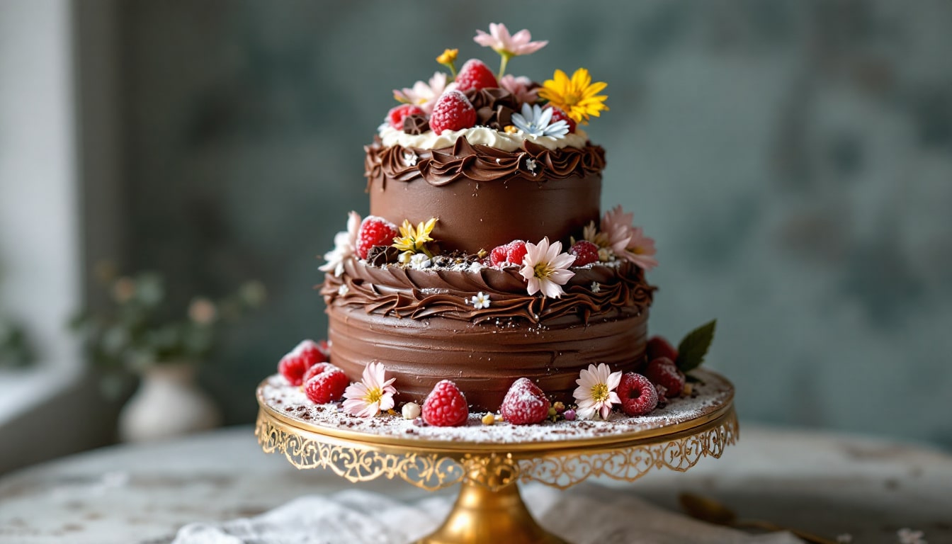 indulge in the rich decadence of our triple chocolate cake, featuring layers of velvety chocolate and topped with a stunning mirror glaze. perfect for any chocolate lover, this show-stopping dessert is sure to impress at your next gathering!