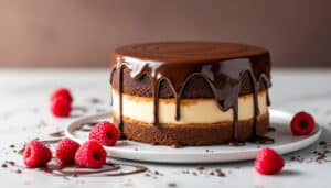 indulge in the ultimate chocolate experience with our triple chocolate cake, featuring a decadent blend of rich dark, milk, and white chocolates. topped with a stunning mirror glaze, this dessert is not only a feast for the taste buds but also a visual masterpiece. perfect for any occasion, this cake will surely impress your guests and satisfy any chocolate lover's cravings.