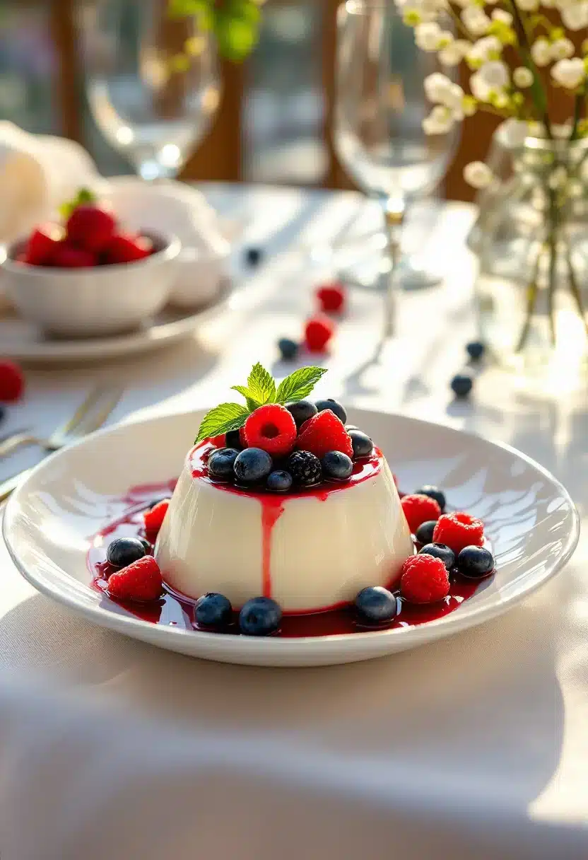 Panna cotta with berries and syrup