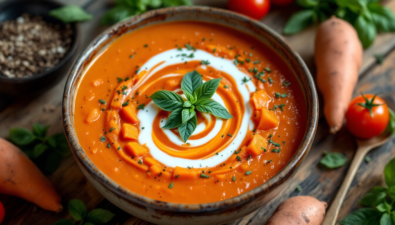 discover a delightful twist on the classic soup with our air fryer sweet potato and tomato soup recipe. this easy and flavorful dish combines the creamy sweetness of roasted sweet potatoes with the tangy richness of tomatoes, all cooked to perfection in your air fryer. perfect for cozy nights or easy meal prep!