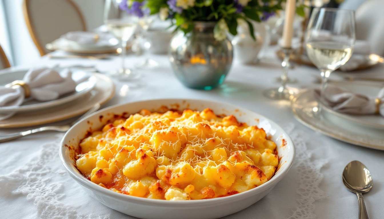 indulge in our delicious cheesy cauliflower gratin, featuring tender cauliflower smothered in a creamy cheese sauce and topped with a perfectly golden crust. this comforting dish is perfect as a side or a main for any occasion, offering a delightful combination of flavors and textures that will please everyone at the table!