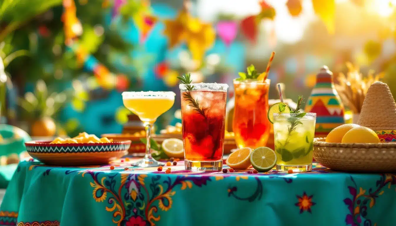 Colorful cocktails on a festive table