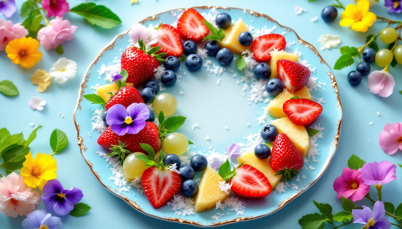 delight in a vibrant and refreshing fruit salad infused with the soothing flavors of mint and honey. perfect for a healthy snack or a light dessert, this dish combines the best of fresh fruits to tantalize your taste buds and brighten your day.