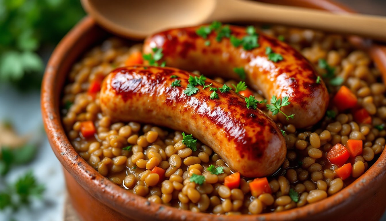 discover the ultimate comfort food with our savory sausages with lentils recipe. packed with flavor and nutrition, this hearty delight combines juicy sausages and protein-rich lentils for a satisfying meal that's perfect for any occasion.