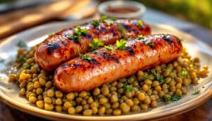 discover the delicious flavors of savory sausages paired with hearty lentils in this satisfying dish. perfect for a comforting meal, it's a delightful combination that will warm your soul and please your taste buds. ideal for any occasion!
