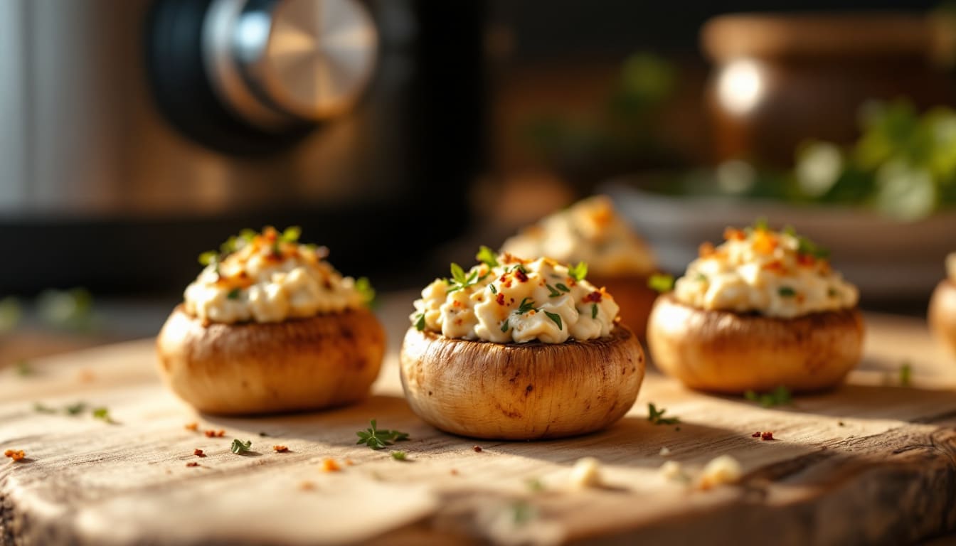 discover how to make delicious savory stuffed mushrooms effortlessly using your air fryer. perfect as an appetizer or snack, this easy recipe offers a delightful combination of flavors that will impress your guests and family alike.